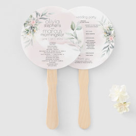 Leque Casamento | Flores Rosa Pálidas Folhas De Prata