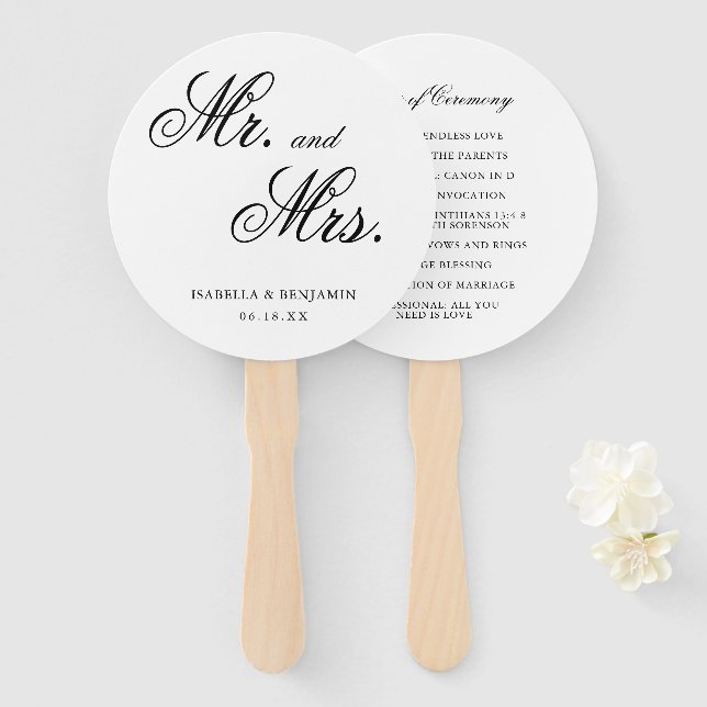Leque Casamento Formal Elegante Preto e Branco Tradicion (Frente e Verso)