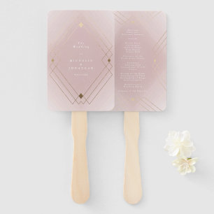 Leque Casamento Geométrico Dourado de Deco Gatsby, Rosa