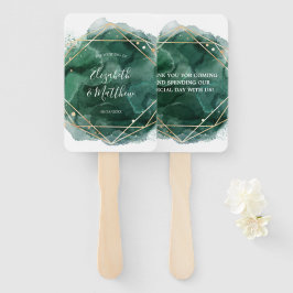 Leque Casamento Geométrico Verde e Dourado de Aquarela