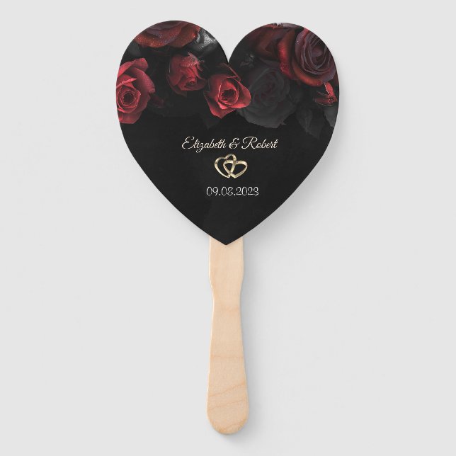 Leque Casamento Gótico de Rosas Vermelhas Elegantes (Frente)