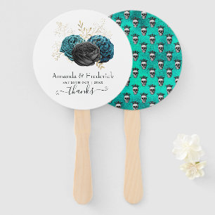 Leque Casamento Gótico Teal e Dourado Floral