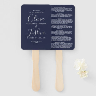 Leque Casamento Judaico com Letra de Assinatura Azul-Mar