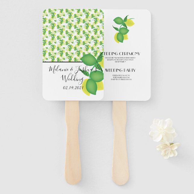 Leque Casamento Limão Siciliano Amarelo e Verde (Frente e Verso)