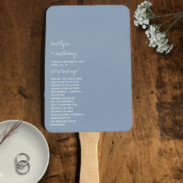 Leque Casamento Minimalista Azul Dusty de Script Moderno