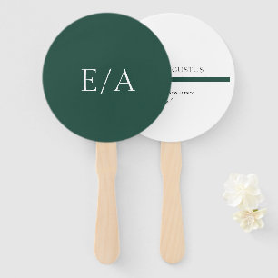 Leque Casamento Minimalista Monograma Elegante Esmeralda