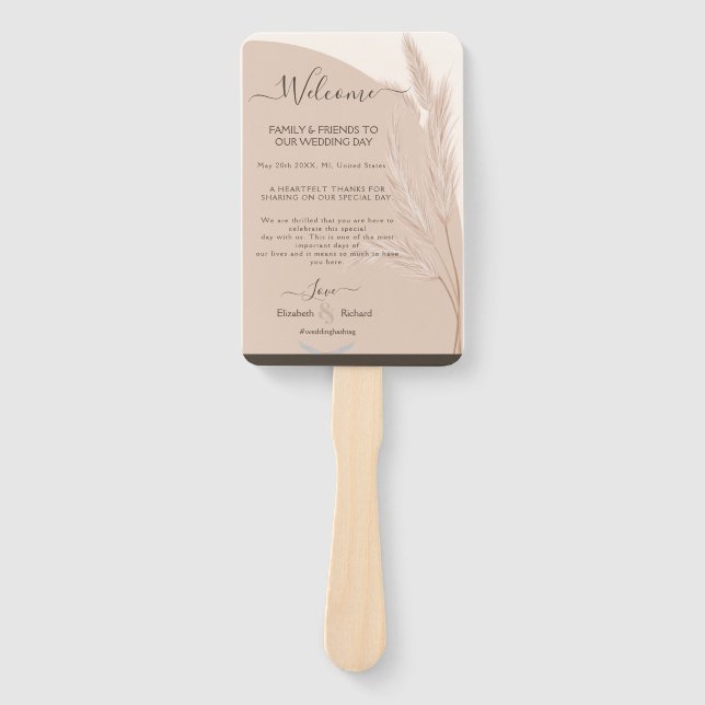 Leque Casamento Moderno de Boho Pampas Grass (Frente)