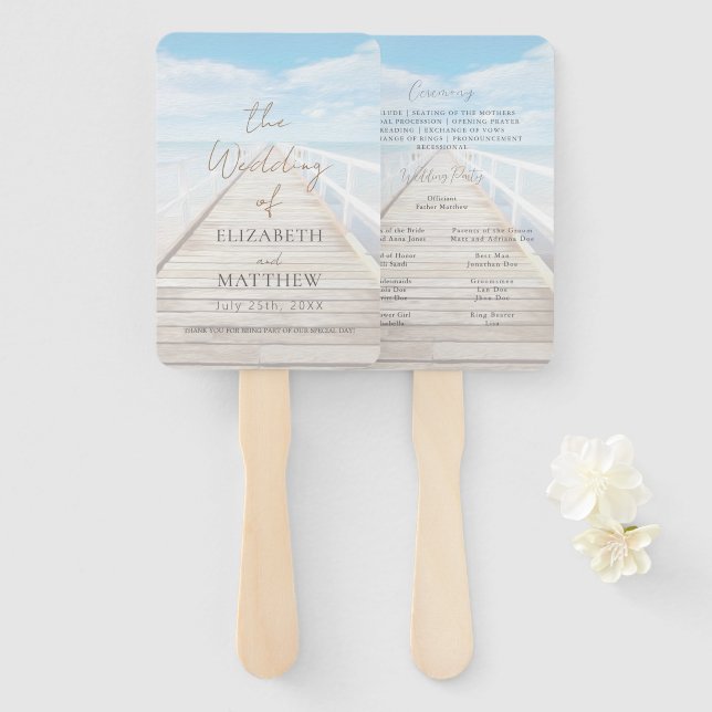 Leque Casamento na Praia com Aquarela (Frente e Verso)