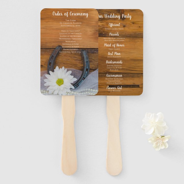 Leque Casamento Ocidental de Margarida Branca e Ferradur (Frente e Verso)