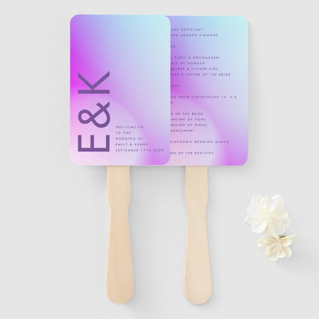 Leque Casamento outono Roxo Gradiente Ultra Moderno (Frente e Verso)