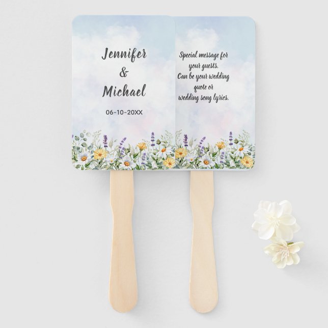 Leque Casamento Personalizado com Aquarela de Flores Sil (Frente e Verso)
