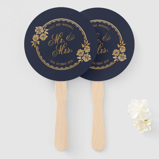 Leque Casamento Personalizado Dourado Elegante | Ventila (Frente e Verso)