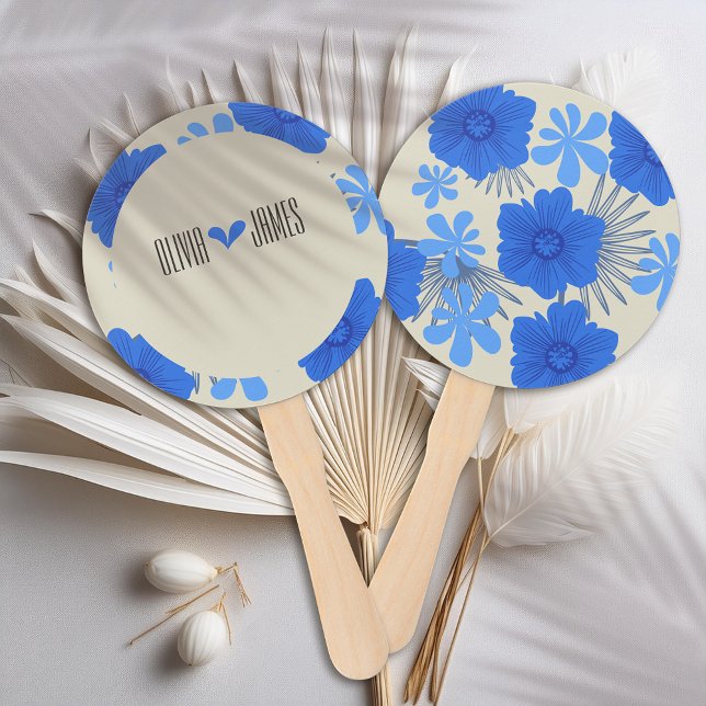 Leque Casamento Romântico Azul Floral (Criador carregado)