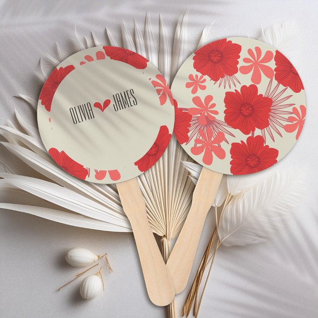 Leque Casamento Romântico Vermelho Floral (Criador carregado)