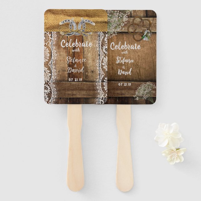 Leque Casamento Rustic Country Barnwood (Frente e Verso)