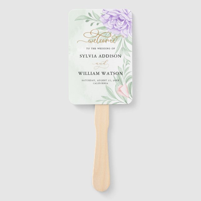 Leque Casamento Rustic Purple Rosa Floral Eucalyptus Boh (Frente)