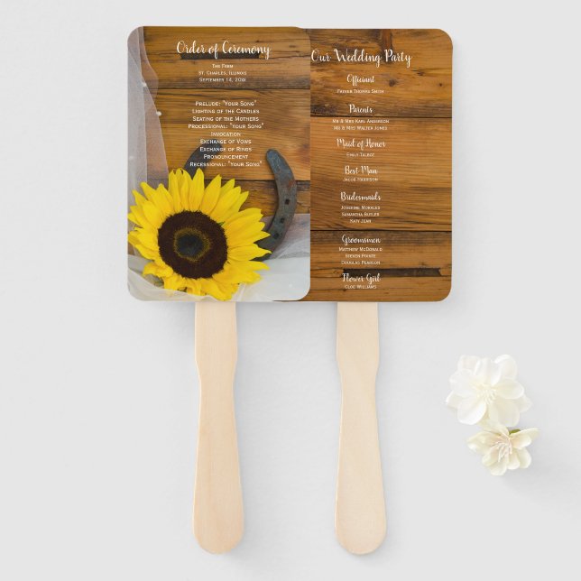Leque Casamento Rustic Sunflower Country Western (Frente e Verso)
