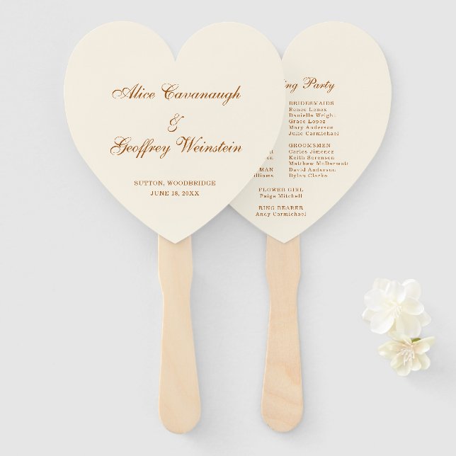 Leque Casamento Simples Elegante Cobre Marfim (Frente e Verso)