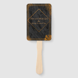 Leque Casamento Tropical com Folhas Douradas e Frame Geo