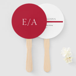 Leque Casamento Vermelho Minimalista Monograma Simples E