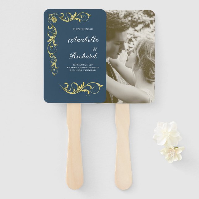 Leque Casamento Victoriano Elegante (Frente e Verso)