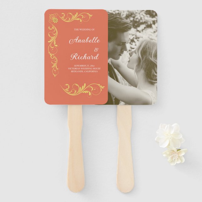 Leque Casamento Victoriano Elegante (Frente e Verso)