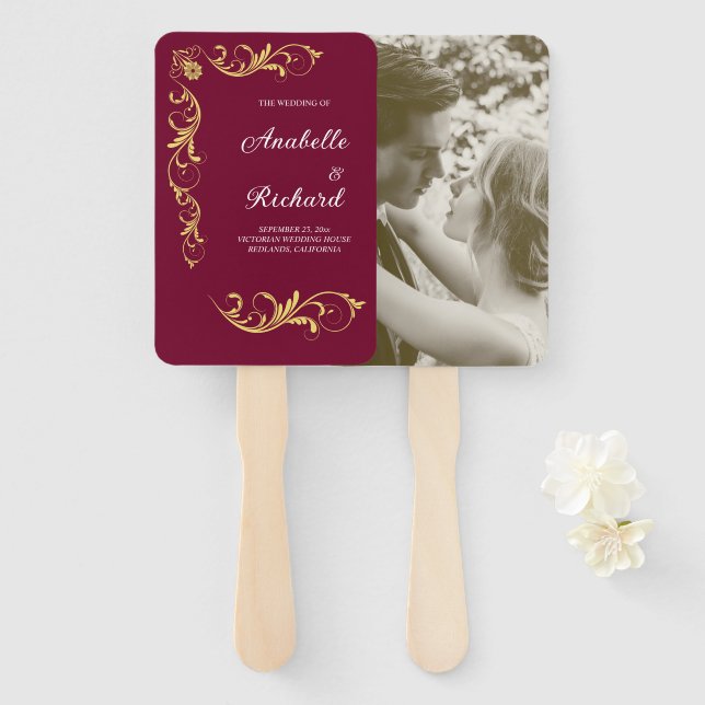 Leque Casamento Victoriano Elegante (Frente e Verso)