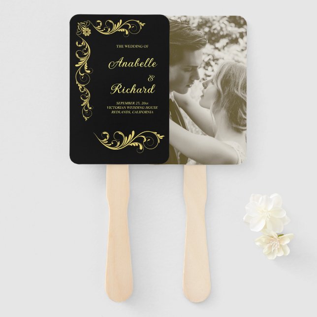 Leque Casamento Victoriano Elegante (Frente e Verso)