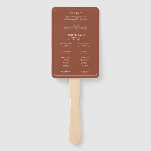 Leque Casamento Whimsical de Terracotta Elegante Conjunt (Verso)