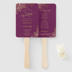 Leque Cassis Purple e Dourado Lace Elegant Wedment Progr