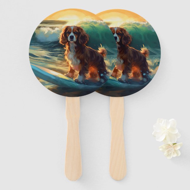 Leque Cavalier King Beach Surfing Painting (Frente e Verso)
