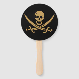 Leque Caveira e Cutelo de Ouro Asteca Pirata Calico Jack