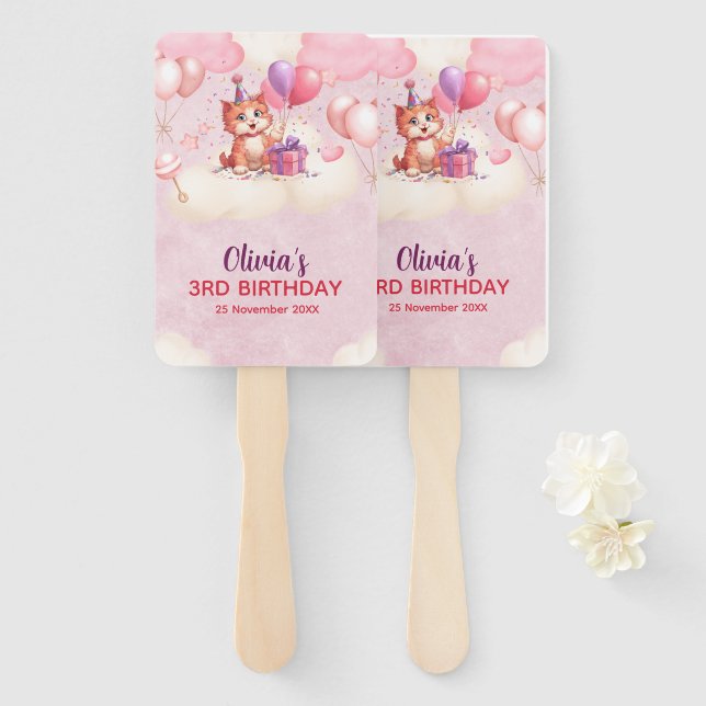 Leque Celebração de Kitty Cat Conjunto de Ventiladores d (Frente e Verso)