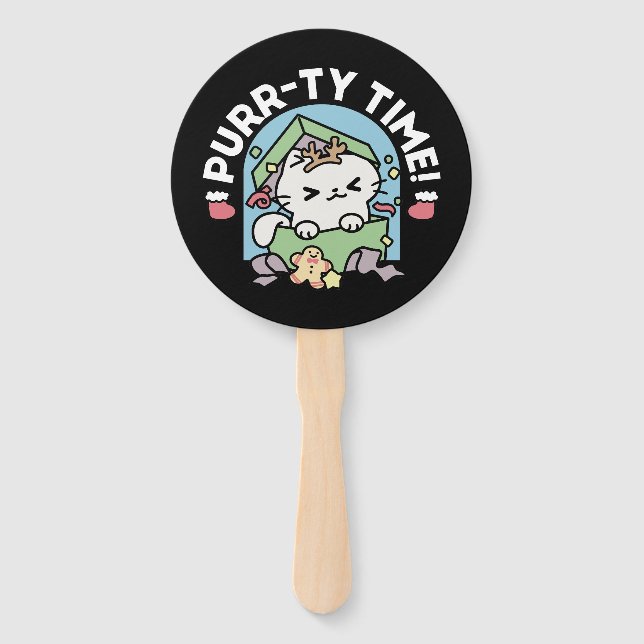 Leque Celebração de Natal com Gato de Tempo Puro (Frente)