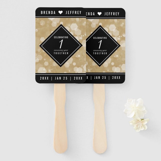 Leque Celebração do Aniversário de Casamento de Papéis E (Frente e Verso)