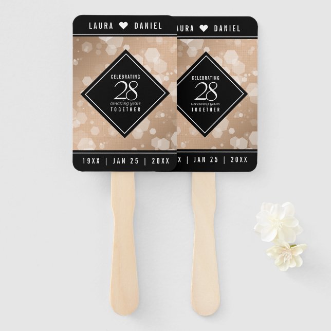 Leque Celebração do Aniversário do Casamento Linen 28 (Frente e Verso)