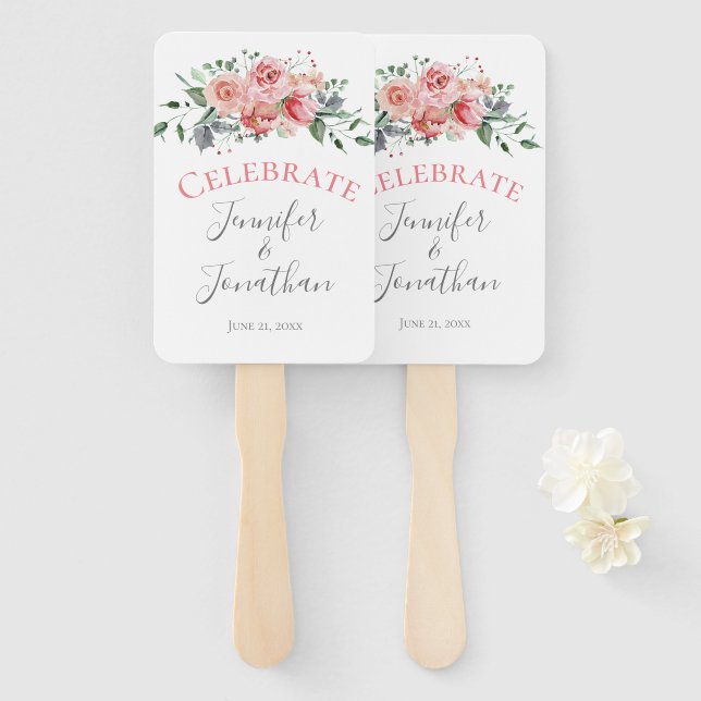 Leque Celebrar |Casamento simples de Buquê rosa rosa (Frente e Verso)