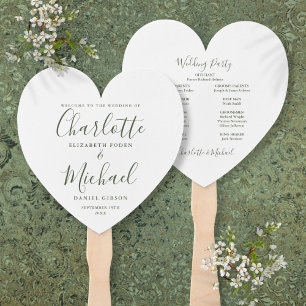 Leque Cerimônia de Casamento em Letra Verde Oliva Coraçã