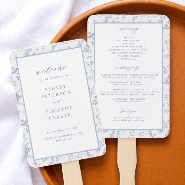 Leque Cerimônia de Casamento Floral Toile Azul Vitoriano (Criador carregado)