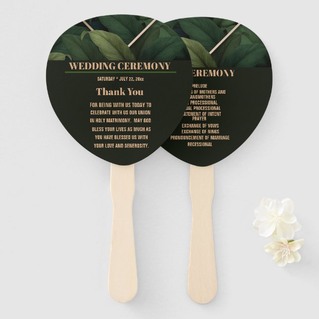 Leque Cerimônia de Casamento Real Verde Escuro (Frente e Verso)