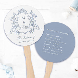 Leque Cesto Azul Clássico Crest Cerimônia de Casamento