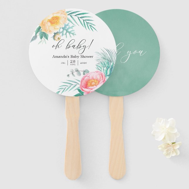 Leque Chá de Bebê Floral Hortelã Tropical (Frente e Verso)
