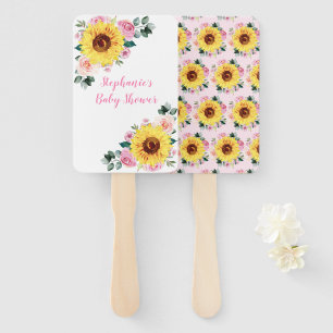 Leque Chá de fraldas Cor de Sol Rosa Floral Personalizad