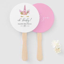 Leque Chá de fraldas Floral de Unicorela Rosa e Dourada