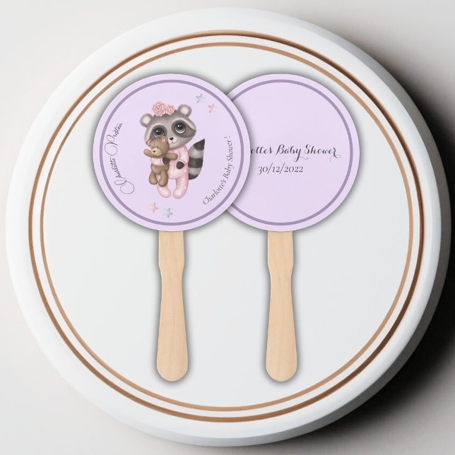 Leque Chá de fraldas Gentcoon Animal Girl (Raccoon Animal Girl Baby Shower Hand Fan)