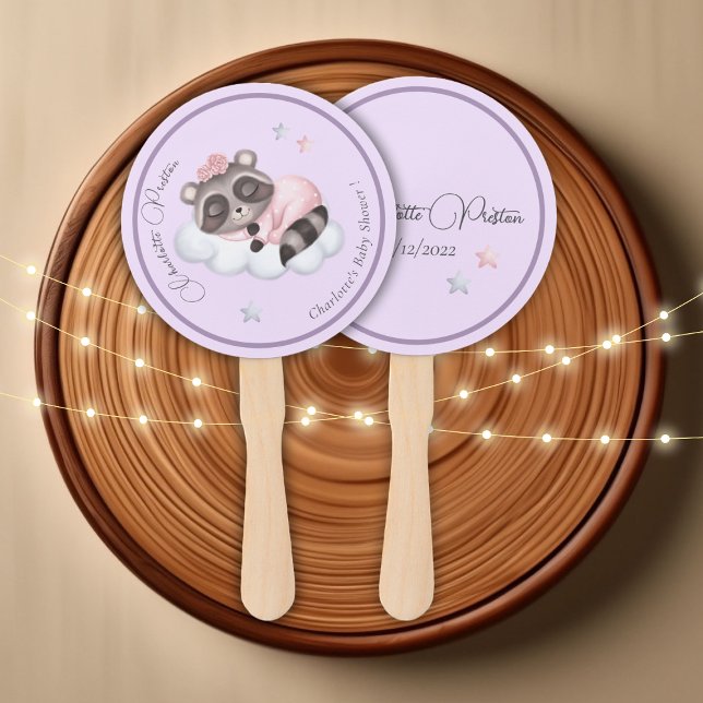 Leque Chá de fraldas Gentcoon Animal Girl (Gentle Raccoon Animal Girl Baby Shower Hand Fan)
