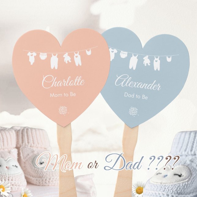 Leque Chá de fraldas Mínimo Azul Dusty-Rosa Esbranquiçad (Blush Pink Dusty Blue Minimalist Baby Shower Hand Fan ©Susanne Sachers - Sunny Mind 🌞)