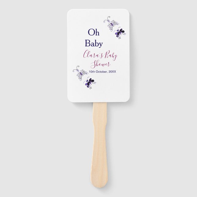 Leque Chá de fraldas rosa-borboleta roxa oh bebê moderno (Frente)