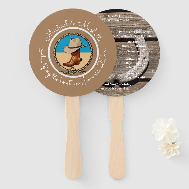 Leque Chapéu de cowboy ocidental e ventilador do casamen (Frente e Verso)