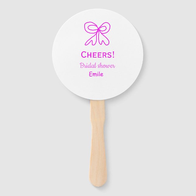 Leque Cheers purple pink bow bridal shower add name  (Frente)